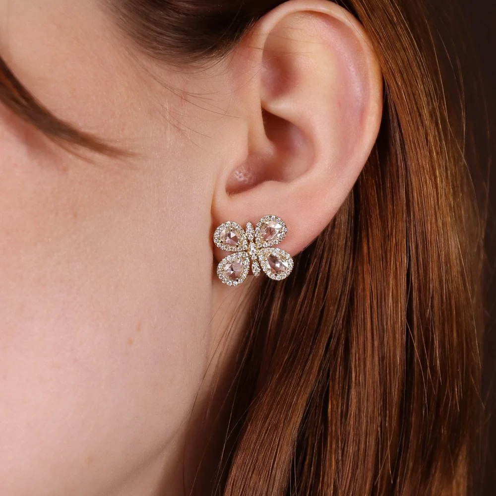 Ruchi New York - Butterfly Mini Rose-Cut & Pavé Diamond Stud Earrings in 18K Yellow Gold - Image 3