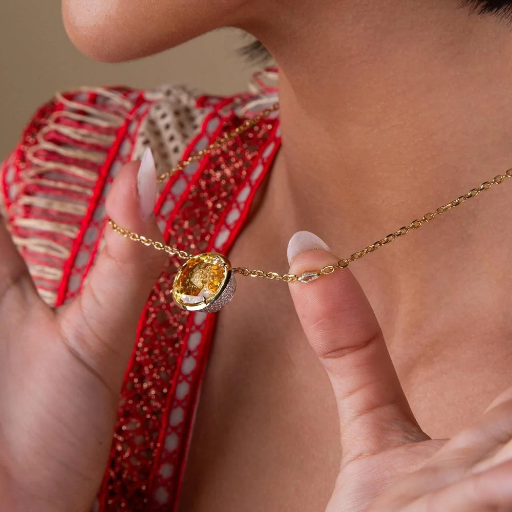 Ruchi New York - Fenice Diamond and Yellow Sapphire Pendant in 18K Yellow Gold - Image 2