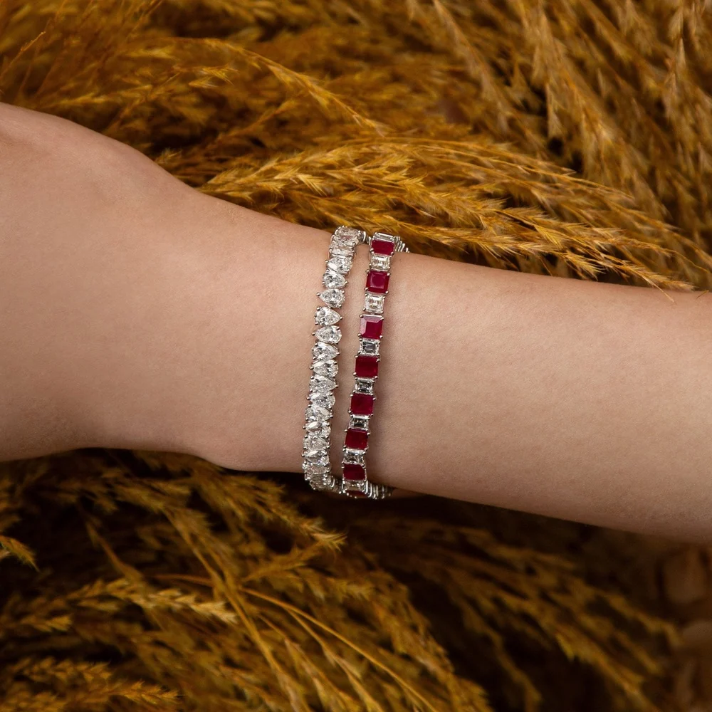 Ruchi New York - Glacies 11.37 Carat Pear-Shaped Diamond Line Bracelet in 18K White Gold - Image 2