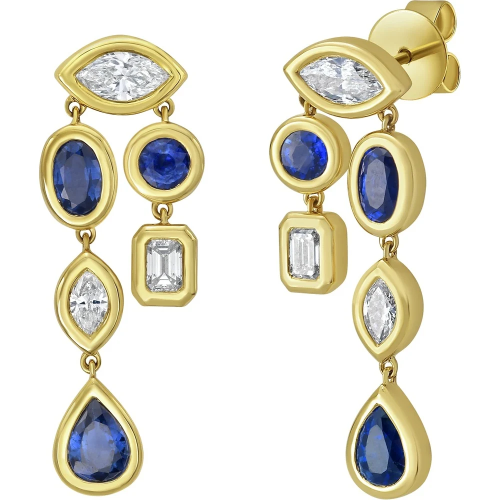 Ruchi New York - Lyre Blue Sapphire & Diamond Drop Earrings in 18K Yellow Gold