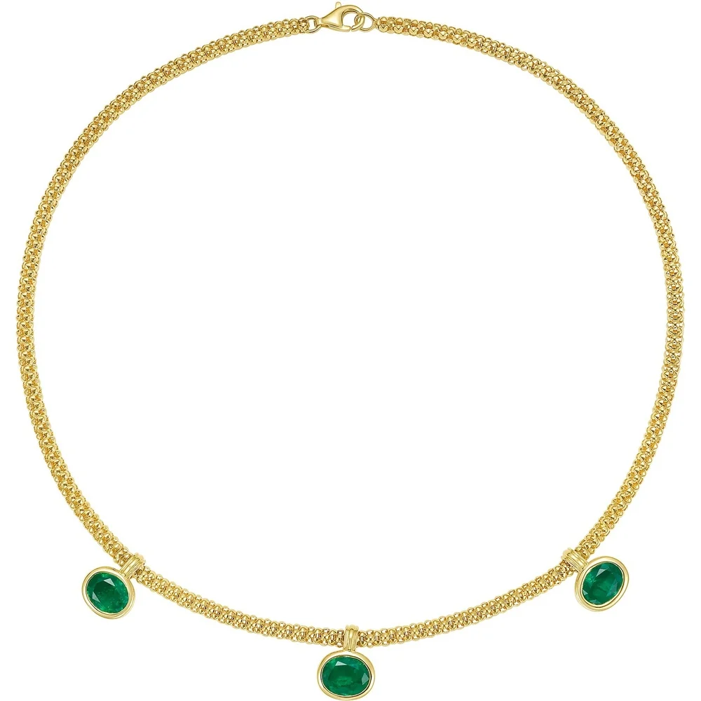Ruchi New York - Milia Colombian Emerald Bezel Charm Necklace in 18K Yellow Gold