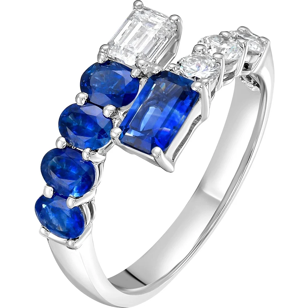 Ruchi New York - Myrtos Blue Sapphire & Diamond Asymmetrical Ring in 18K White Gold