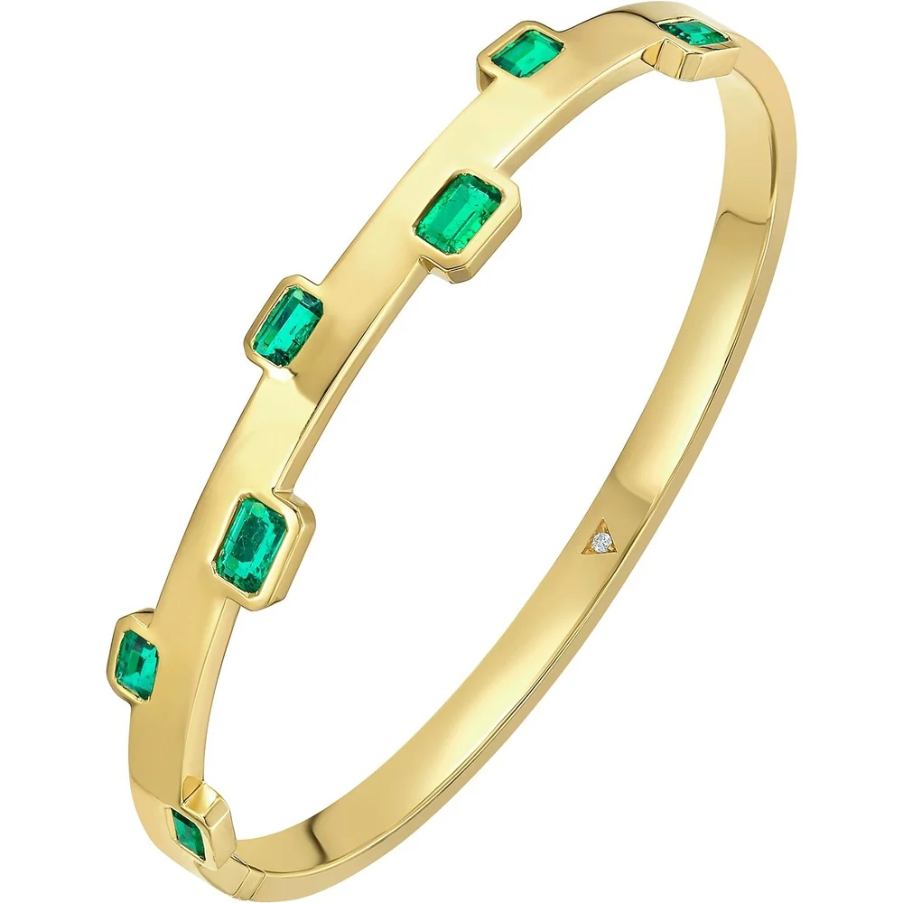 Ruchi New York - Palma Colombian Emerald Slim Bangle Bracelet in 18K Yellow Gold