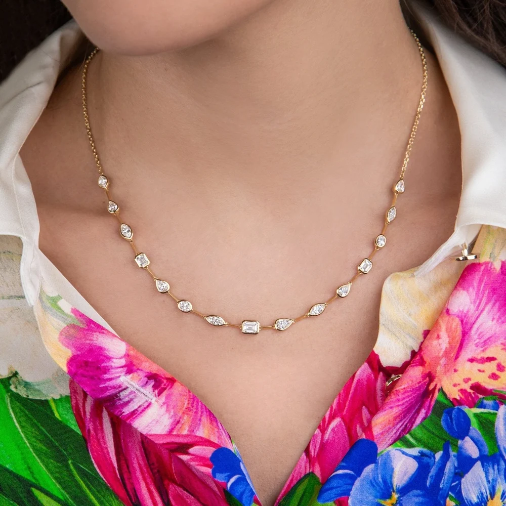 Ruchi New York - Santina 3.87 Carat Mixed-Cut Diamond Bezel Station Necklace in 18K Yellow Gold - Image 2
