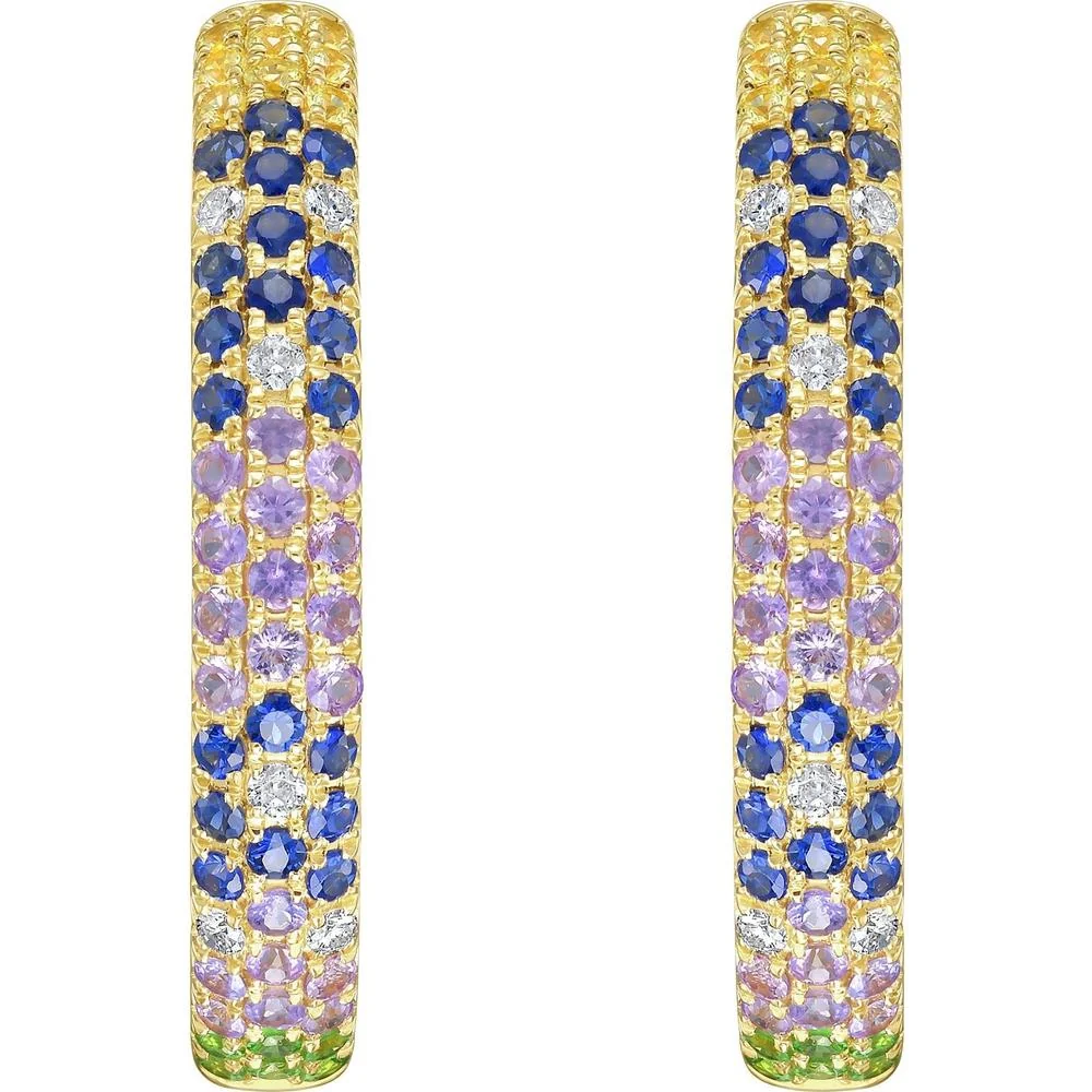 Ruchi New York - Saren Multi-Colored Sapphire Hoop Earrings in 18K Yellow Gold - Image 2