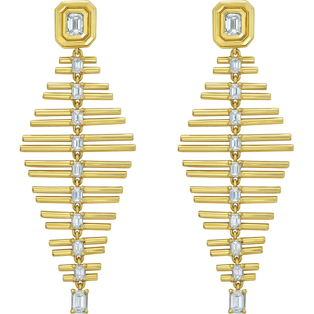 Ruchi New York - Solano Diamond Baguette Chandelier Earrings in 18K Yellow Gold - Image 2