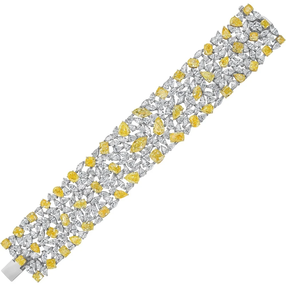 Ruchi New York - Soleil Fancy Yellow & White Diamond Statement Wide Bracelet in 18K White Gold - Image 3