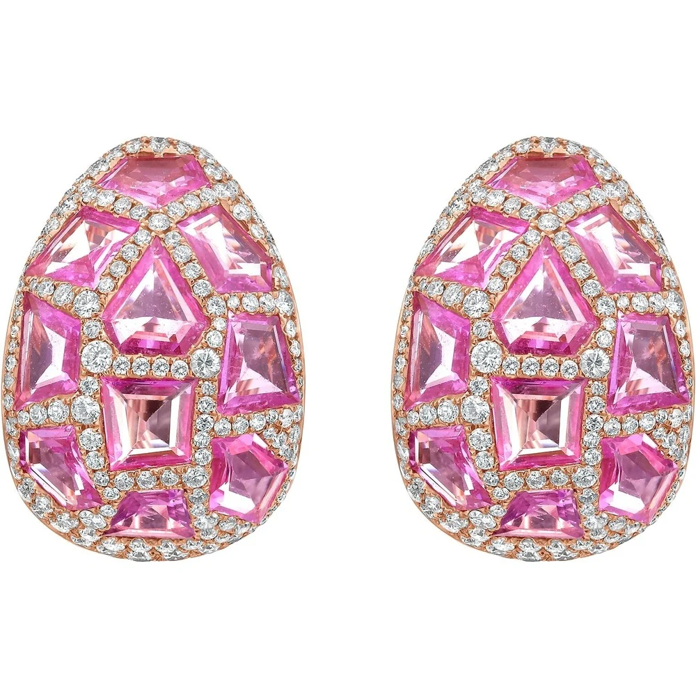 Ruchi New York - Venice 7.21 Carat Pink Sapphire & Diamond Teardrop Earrings in 18K Rose Gold