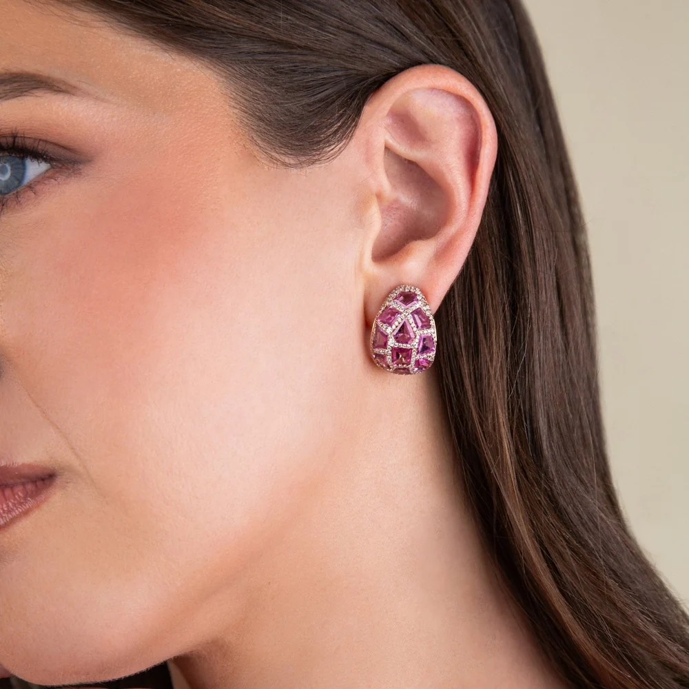 Ruchi New York - Venice 7.21 Carat Pink Sapphire & Diamond Teardrop Earrings in 18K Rose Gold - Image 4