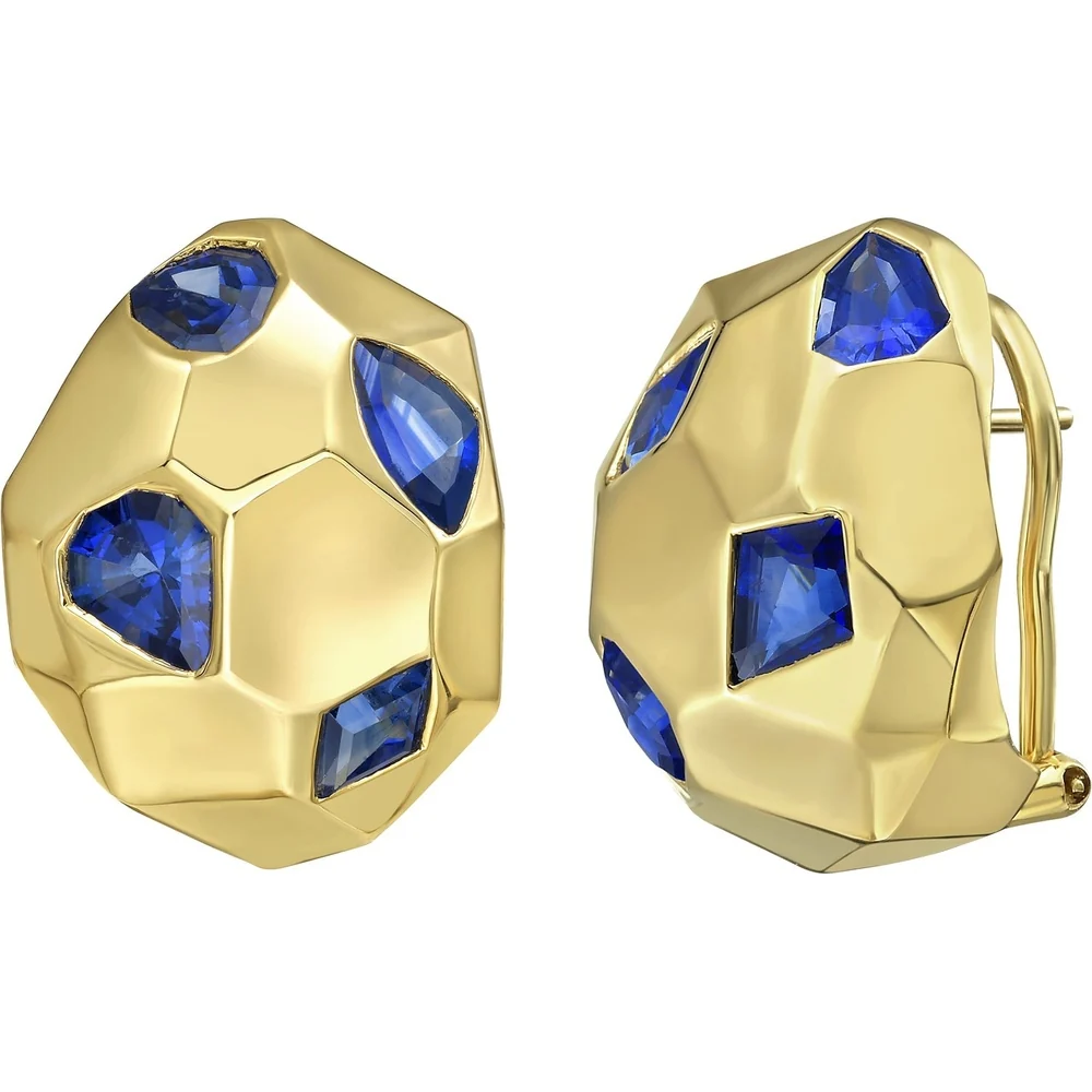 Ruchi New York - Zahi Blue Sapphire Sculptural Stud Earrings in 18K Yellow Gold