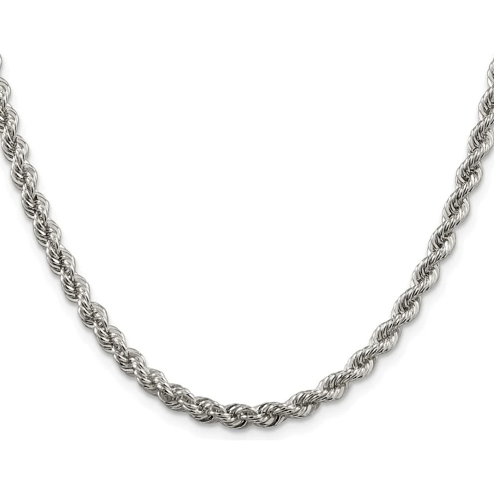 Sterling Silver 4.3mm Rope Chain Necklace with Rhodium Plating - 22" by Lumare Gioia - Image 2