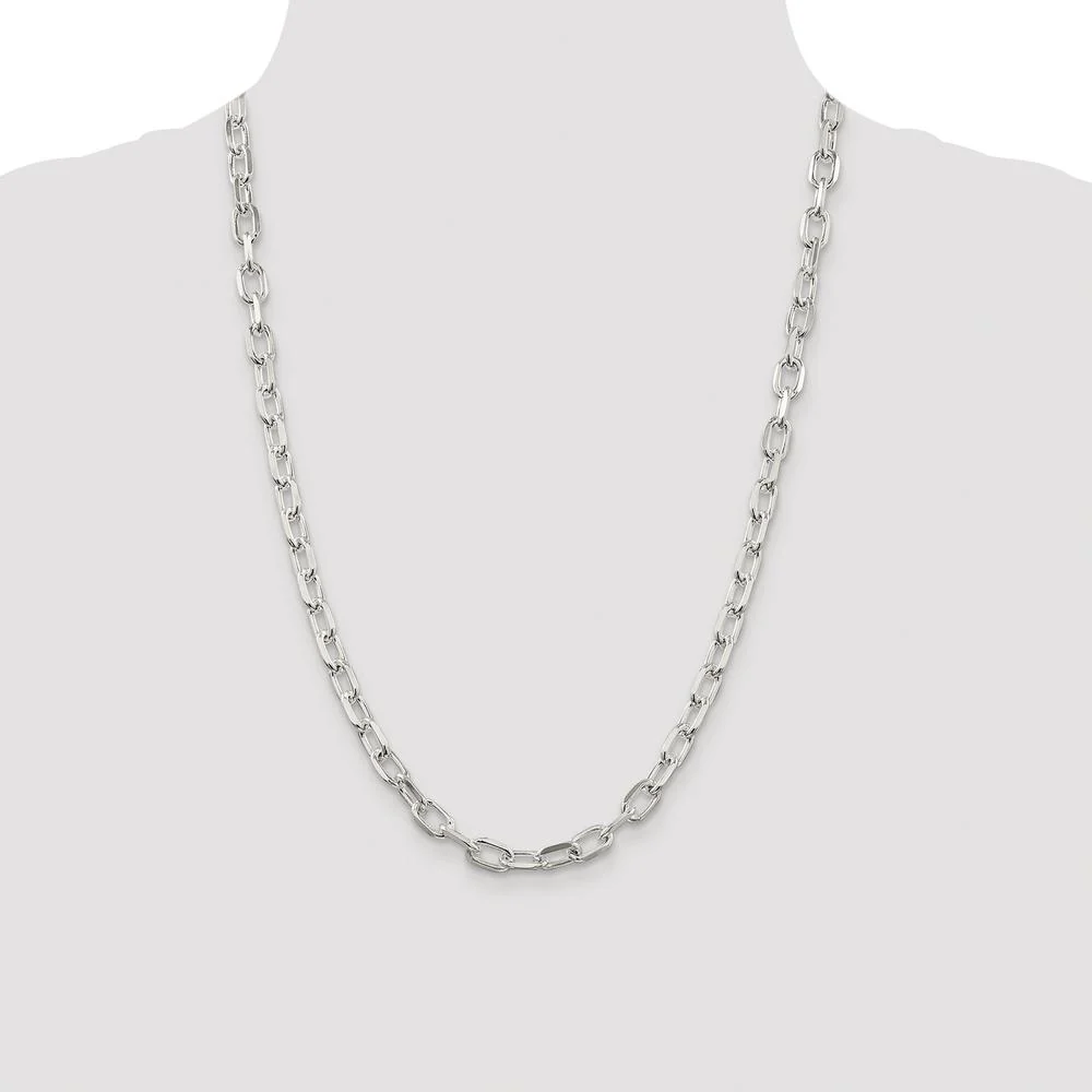 Sterling Silver Rhodium-Plated 24" Diamond-Cut Cable Chain - 6.65mm by Lumare Gioia - Image 4