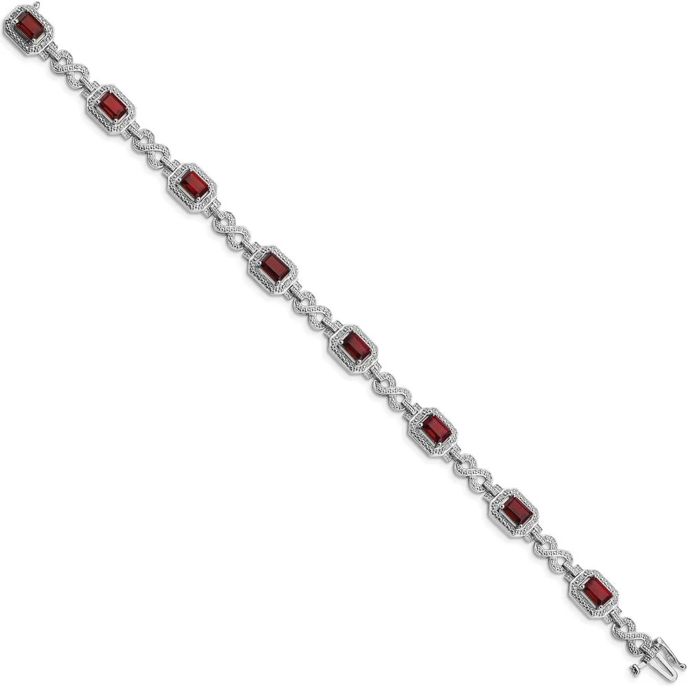 Sterling Silver Rhodium-Plated 7-Inch Bracelet with Octagon Garnets and Round Diamonds - 0.606 Carat Total Garnet Weight, 0.096 Carat Total Diamond Weight by Lumare Gioia - Image 2