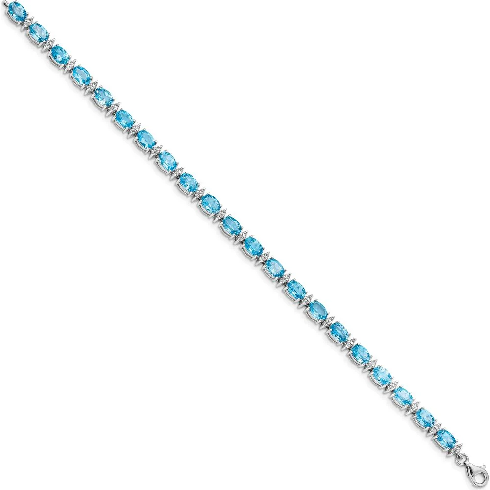 Sterling Silver Rhodium-Plated Tennis Bracelet with Swiss Blue and White Topaz - 10.71 Carat Total Gemstone Weight by Monteluci Fine Jewelry - Image 2
