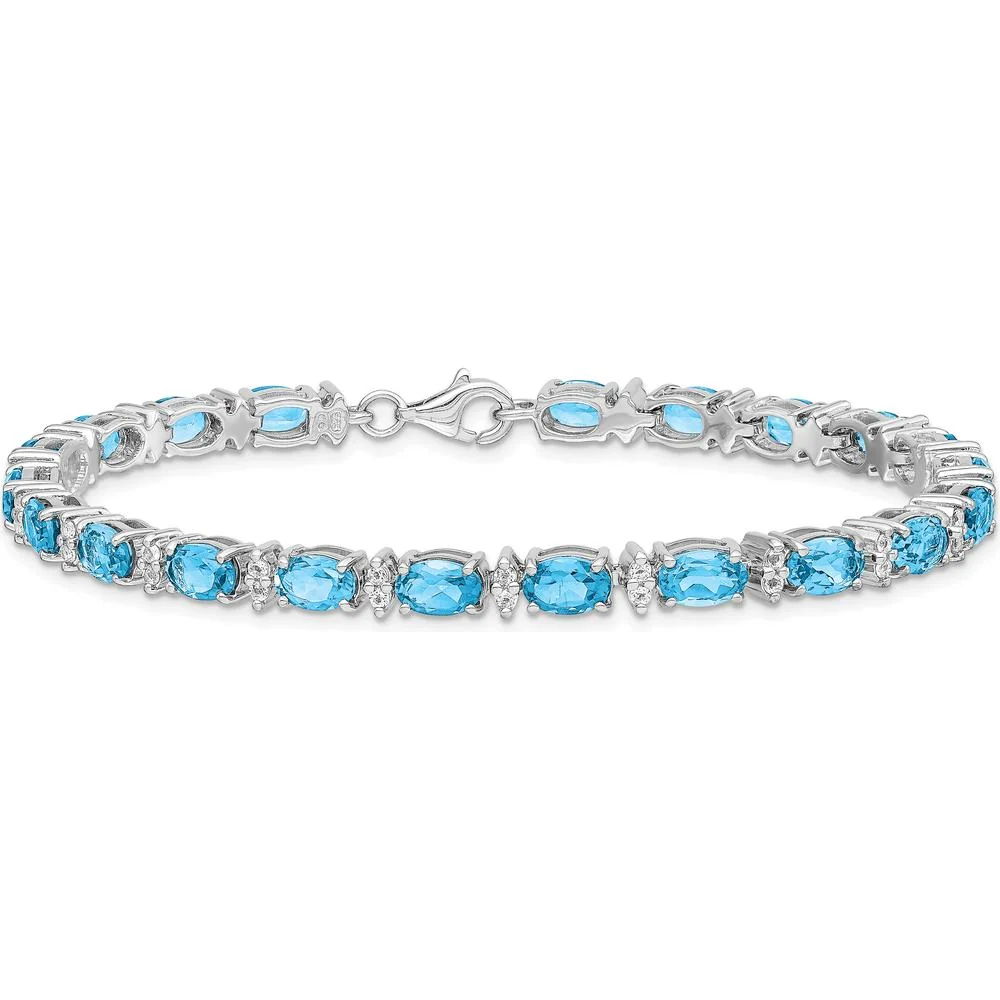 Sterling Silver Rhodium-Plated Tennis Bracelet with Swiss Blue and White Topaz - 10.71 Carat Total Gemstone Weight by Monteluci Fine Jewelry - Image 4