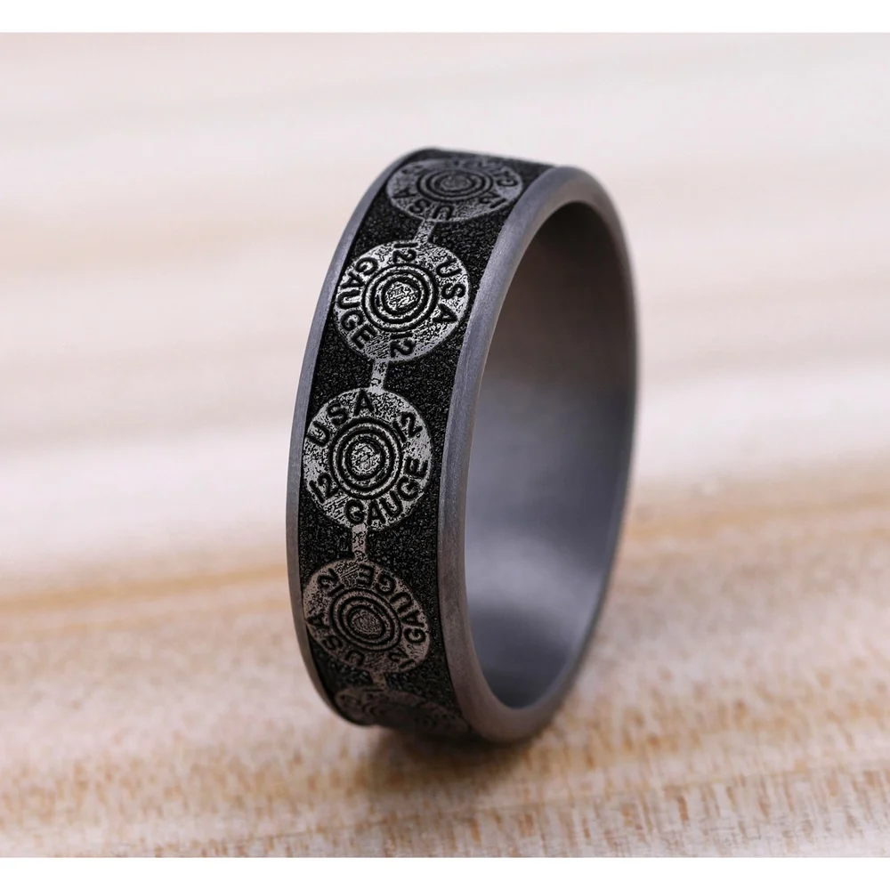 The 12 Gauge Men's Wedding Band in Grey Tantalum and Grey/Black Titanium - 7.5mm Width by Brook and Branch - Image 4