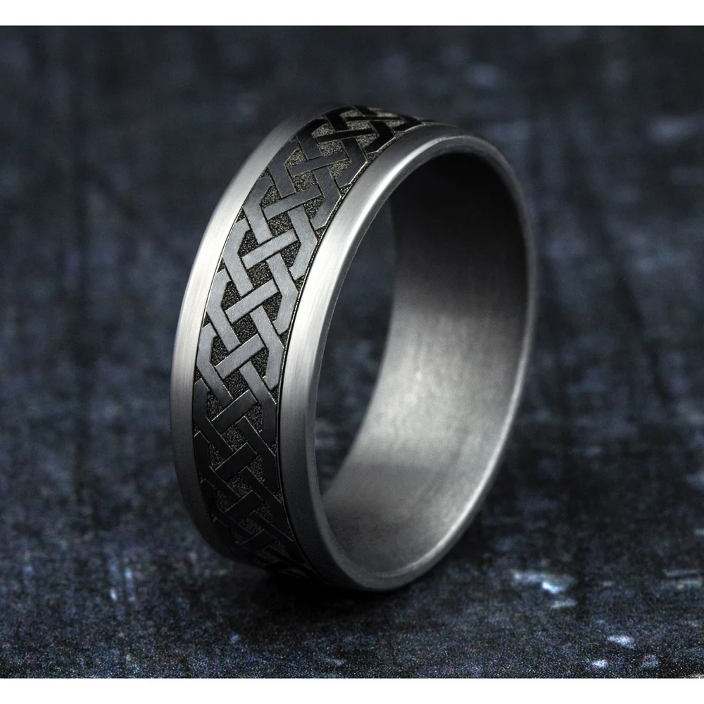 The Adare Men's Wedding Band in Grey Tantalum and Black Titanium - 8mm Width by Tantalum - Image 4
