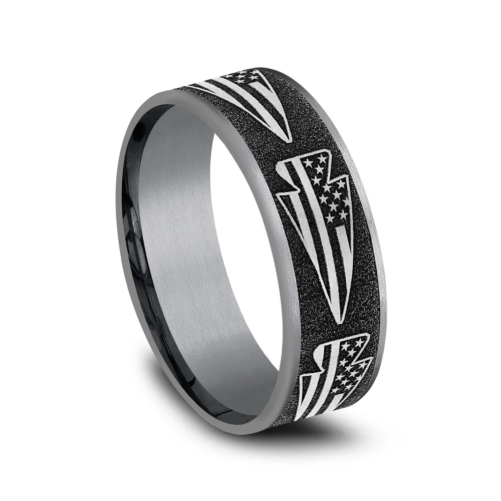 The American Men's Wedding Band in Grey Tantalum and Grey-Black Titanium - 7.5mm Width by Brook and Branch - Image 2