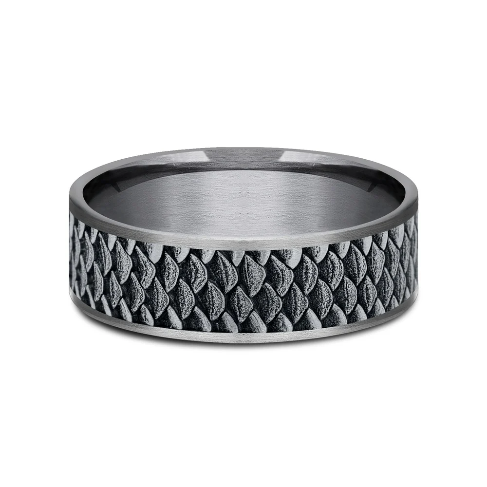 The Angler Men's Wedding Band in Grey Tantalum and 14K White Gold - 7.5mm Width by Brook and Branch - Image 3