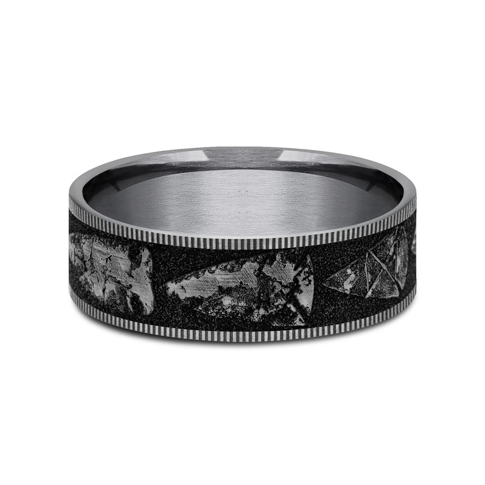 The Arrowhead Men's Wedding Band in Grey Tantalum and Grey/Black Titanium - 7.5mm Width by Brook and Branch - Image 3