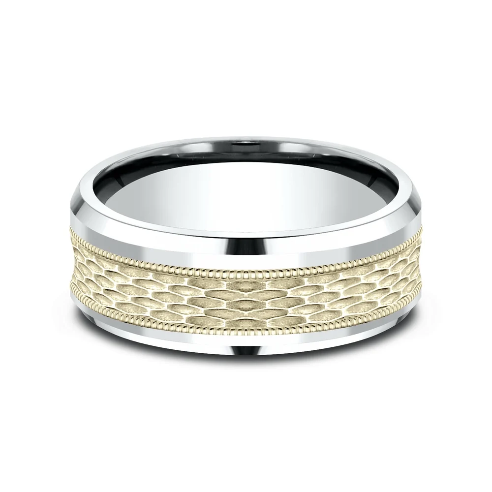 The Athlete Men's Wedding Band in 14K White and Yellow Gold - 8mm Width by Benchmark - Image 3