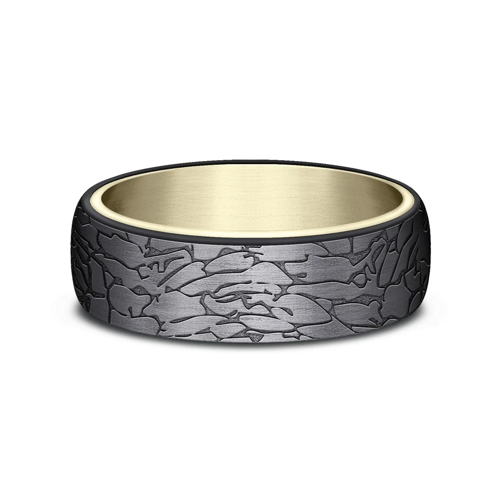 The Avalon Men's Wedding Band in 14K Yellow Gold and Black Titanium - 6.5mm Width by Ammara Stone - Image 3
