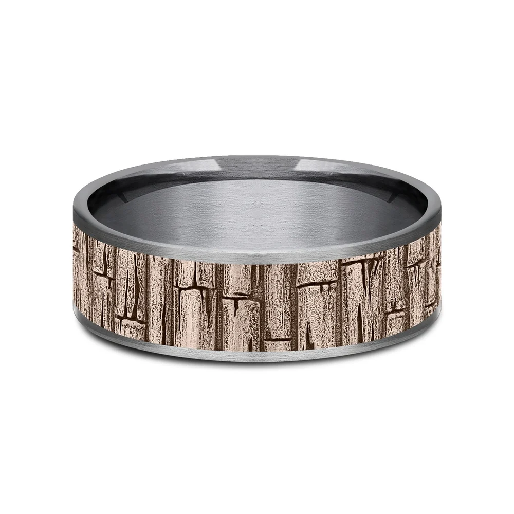 The Bamboo Men's Wedding Band in Grey Tantalum and 14K Rose Gold - 7.5mm Width by Brook and Branch - Image 3