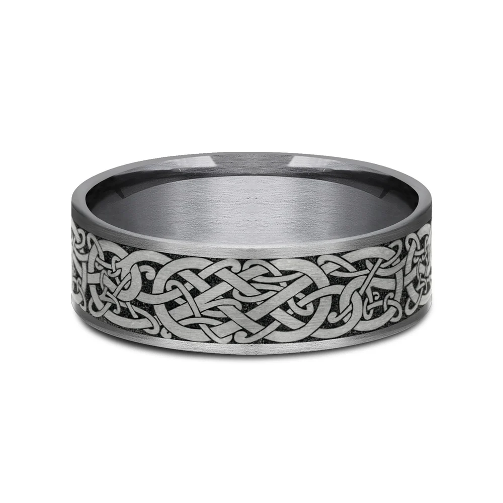 The Bergen Men's Wedding Band in Grey Tantalum and Grey/Black Titanium - 7.5mm Width by Tantalum - Image 3