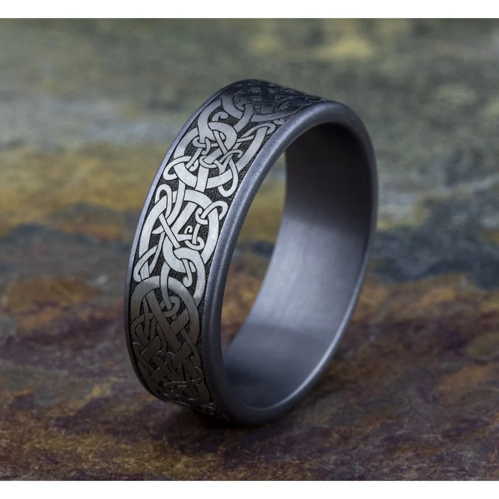 The Bergen Men's Wedding Band in Grey Tantalum and Grey/Black Titanium - 7.5mm Width by Tantalum - Image 4