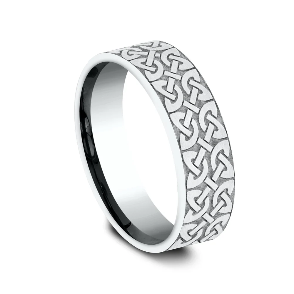 The Blarney Men's Wedding Band in 18K White Gold - 7mm Width by Benchmark - Image 2