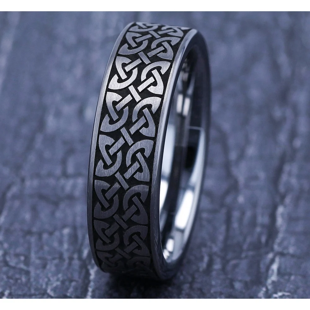 The Blarney Men's Wedding Band in Tungsten - 7mm Width by Forge - Image 4