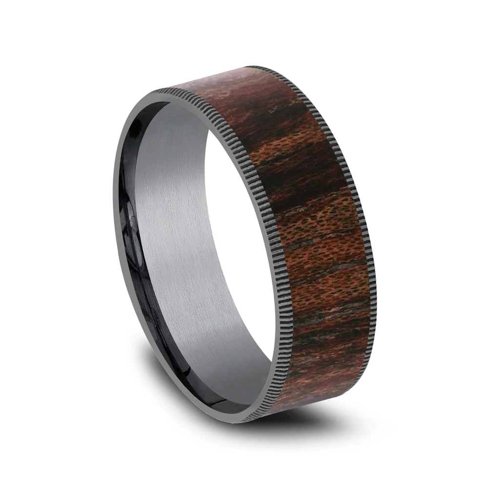 The Briarwood Men's Wedding Band in Grey Tantalum and Wood - 7.5mm Width by Tantalum - Image 2