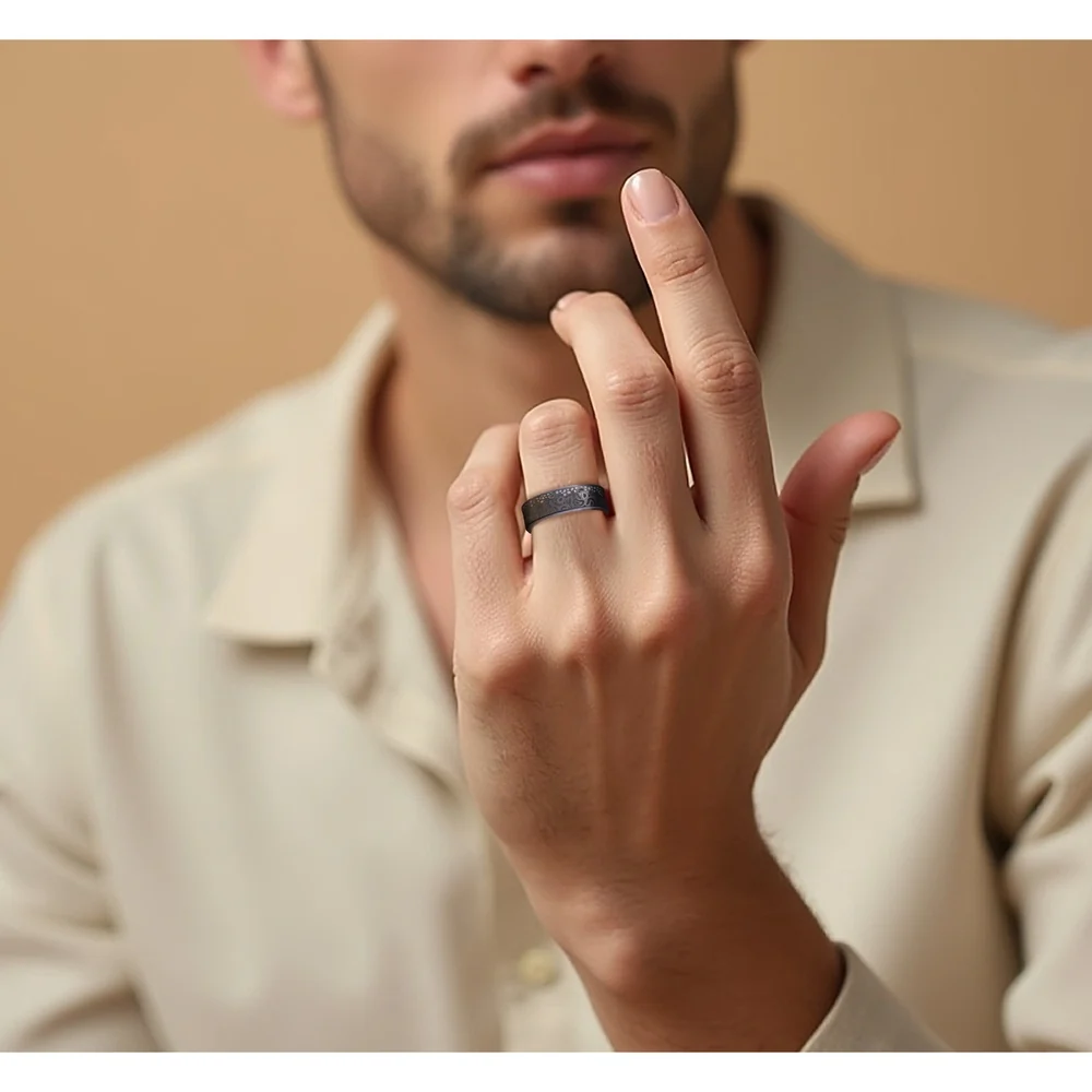 The Brook Trout Men's Wedding Band in Grey Tantalum and Grey/Black Titanium - 7.5mm Width by Brook and Branch - Image 5