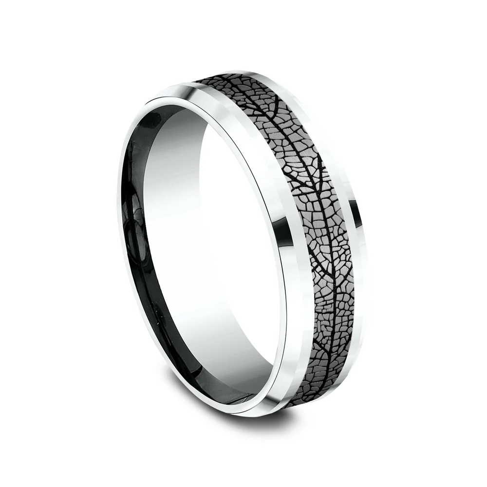The Bryce Men's Wedding Band in 14K White Gold and Grey Tantalum - 7mm Width by Ammara Stone - Image 2