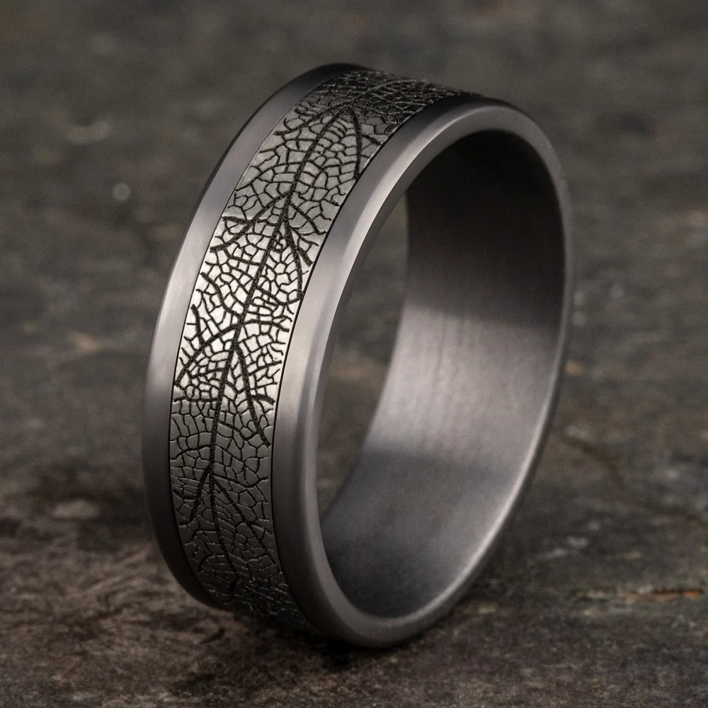 The Bryce Men's Wedding Band in Grey Tantalum and Grey/Black Titanium - 8mm Width by Tantalum - Image 4