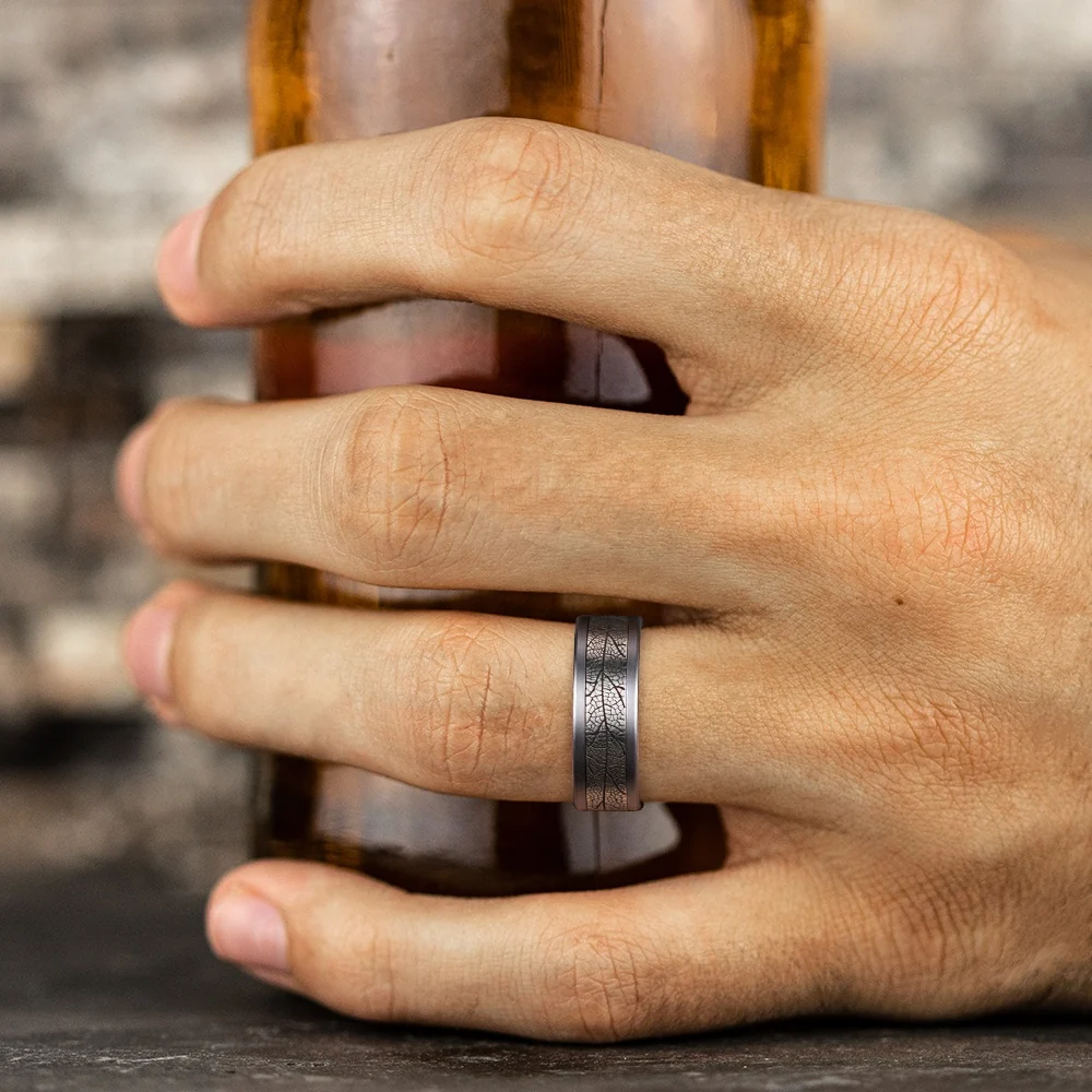 The Bryce Men's Wedding Band in Grey Tantalum and Grey/Black Titanium - 8mm Width by Tantalum - Image 5