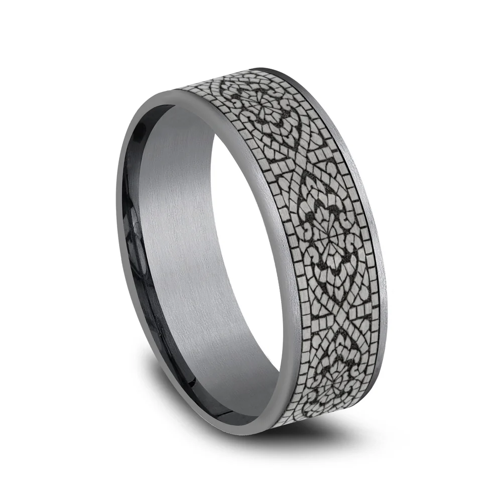 The Burano Men's Wedding Band in Grey Tantalum and Grey/Black Titanium - 7.5mm Width by Tantalum - Image 2