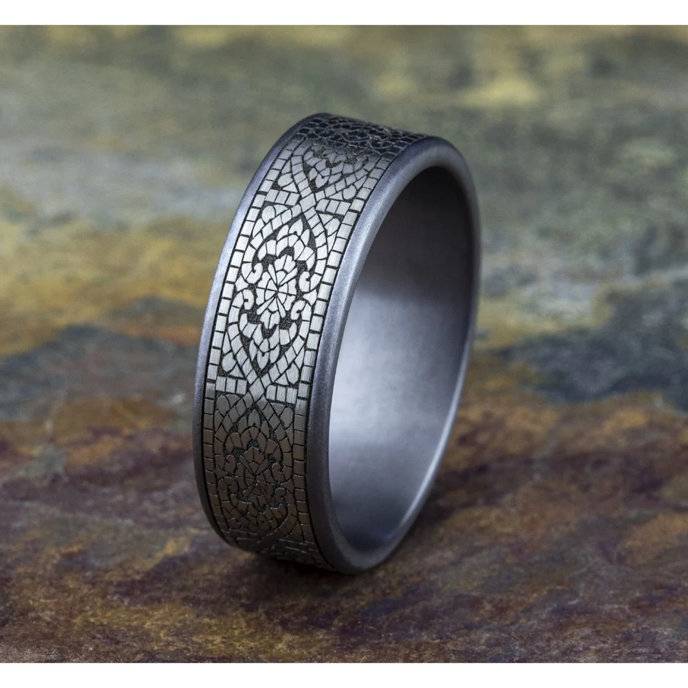 The Burano Men's Wedding Band in Grey Tantalum and Grey/Black Titanium - 7.5mm Width by Tantalum - Image 4