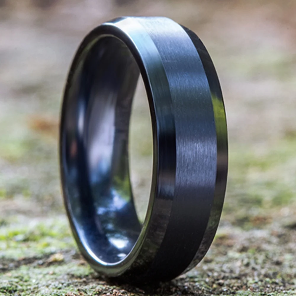 The Chancellor Men's Wedding Band in Black Titanium - 7mm Width by Forge - Image 4
