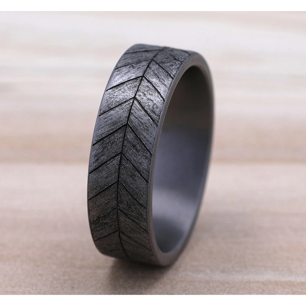 The Chevron Men's Wedding Band in Grey Tantalum - 7mm Width by Brook and Branch - Image 4