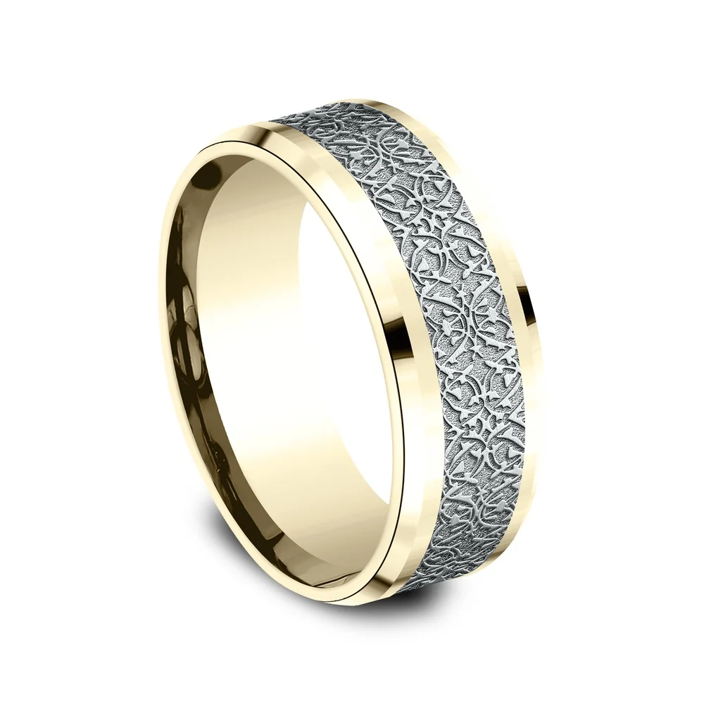 The Conquerer Men's Wedding Band in 14K Yellow and White Gold - 8mm Width by Benchmark - Image 2