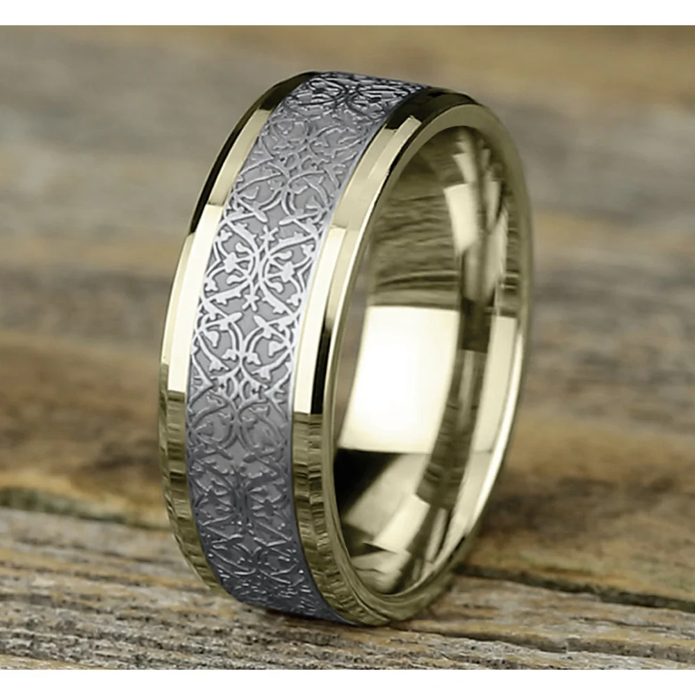 The Conquerer Men's Wedding Band in 14K Yellow and White Gold - 8mm Width by Benchmark - Image 4