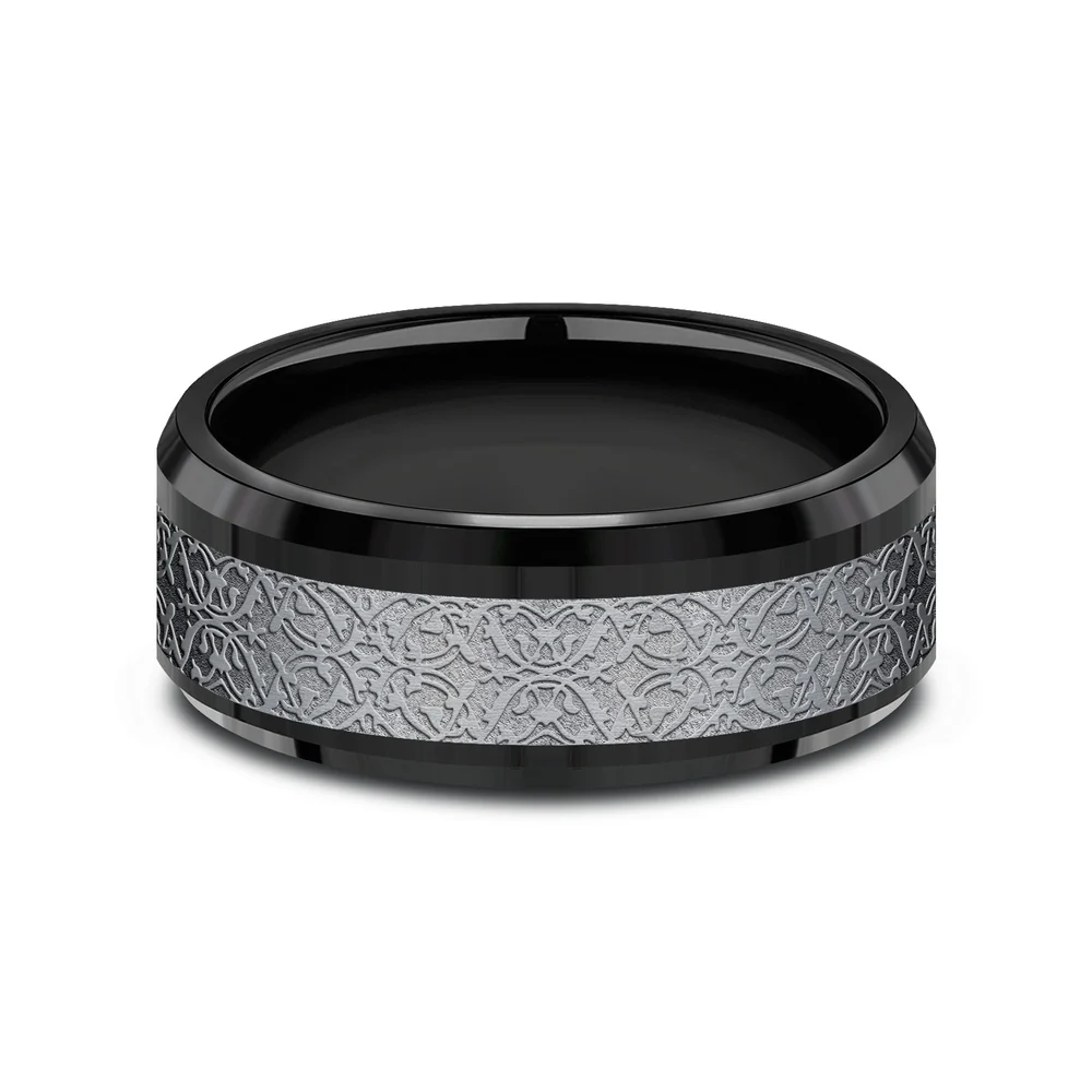 The Conquerer Men's Wedding Band in Black Titanium and Grey Tantalum - 8mm Width by Tantalum - Image 3