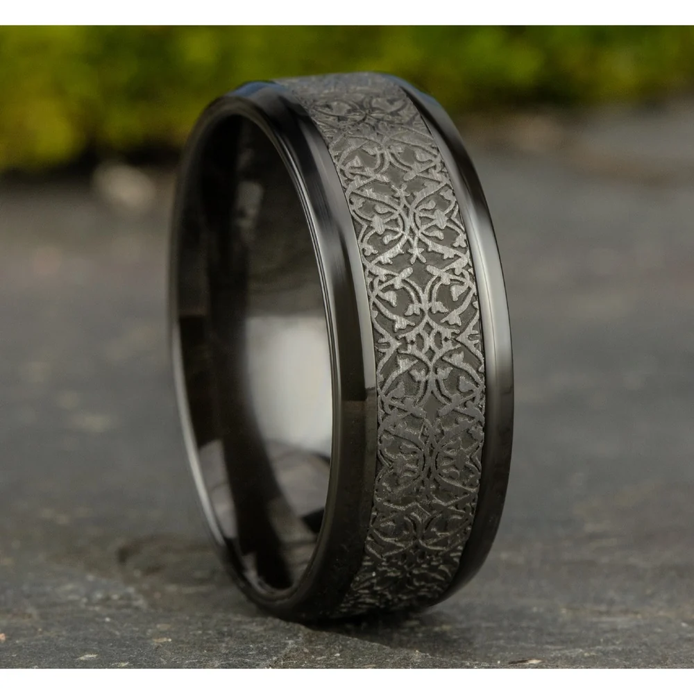 The Conquerer Men's Wedding Band in Black Titanium and Grey Tantalum - 8mm Width by Tantalum - Image 4
