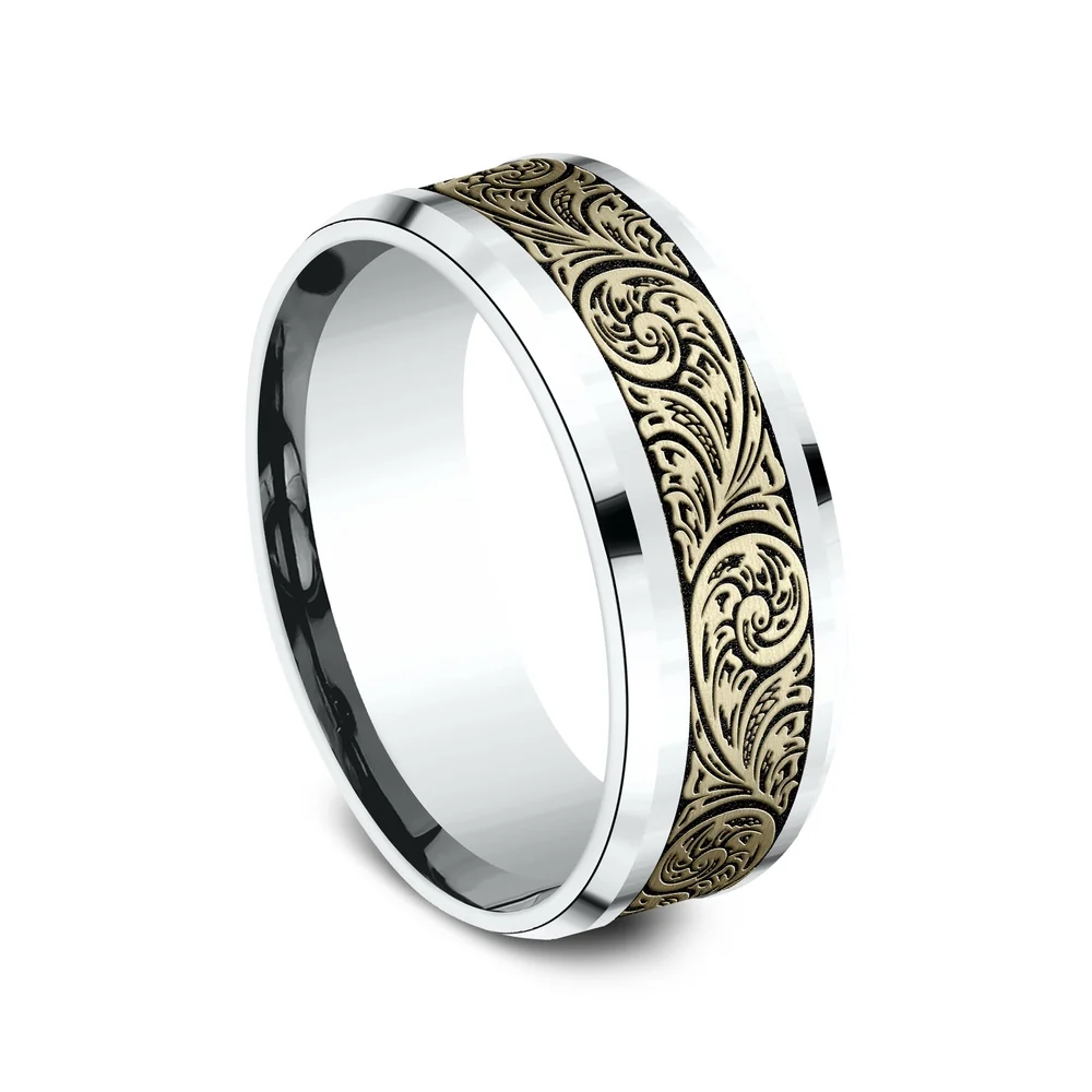 The Contessa Men's Wedding Band in 14K White and Yellow Gold - 8mm Width by Benchmark - Image 2
