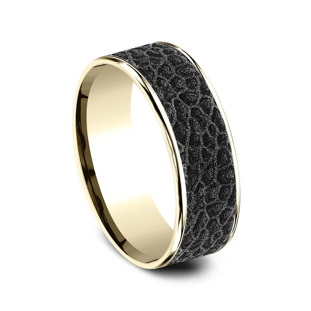 The Coral Men's Wedding Band in 14K Yellow Gold and Black Titanium - 7.5mm Width by Brook and Branch - Image 2