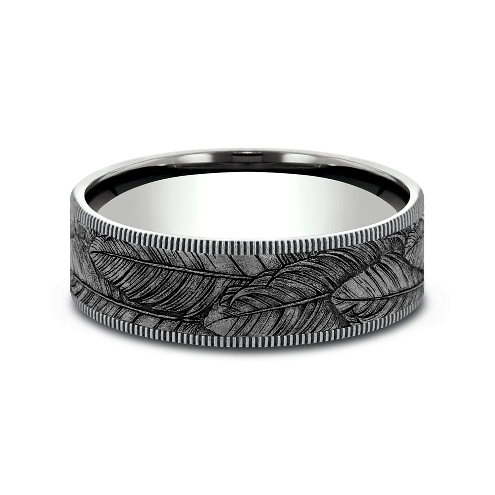 The Covey Men's Wedding Band in 14K White Gold and Grey Tantalum - 7.5mm Width by Brook and Branch - Image 3