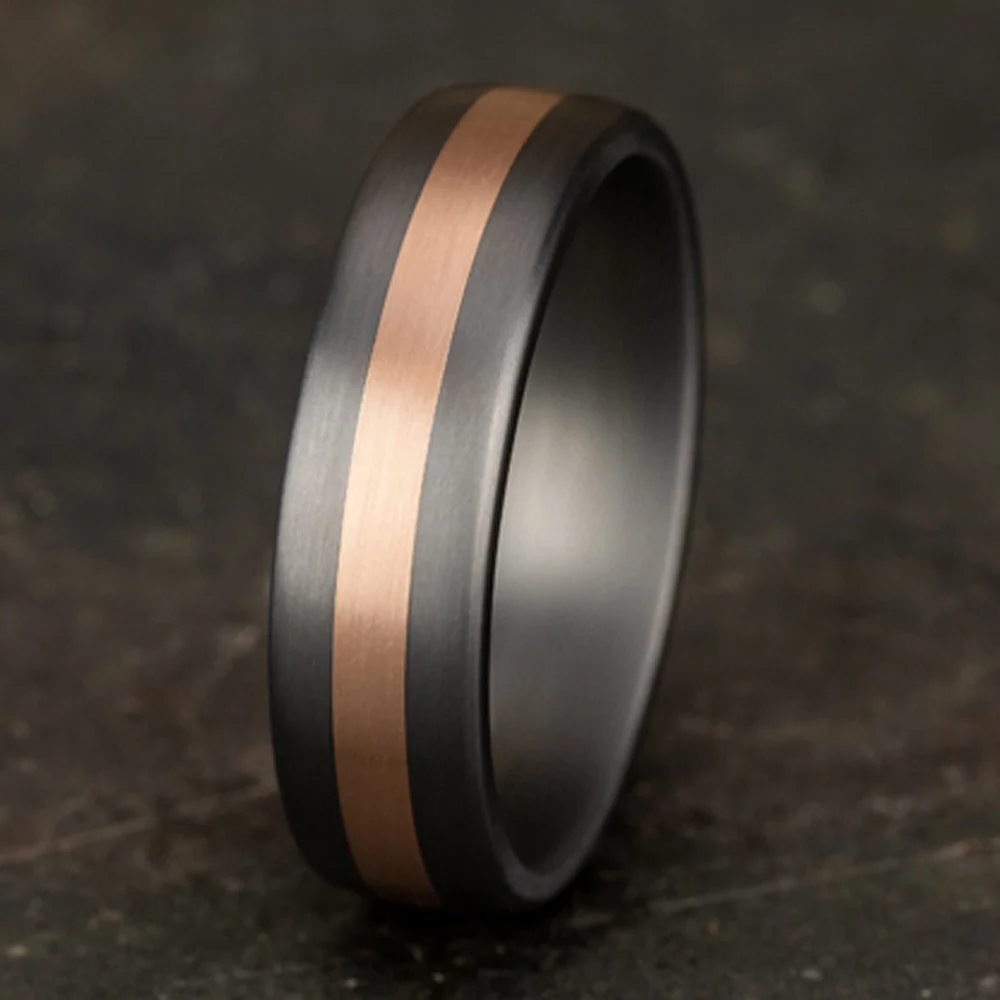 The Defender Men's Wedding Band in Grey Tantalum and 14K Rose Gold - 6.5mm, by Ammara Stone - Image 4