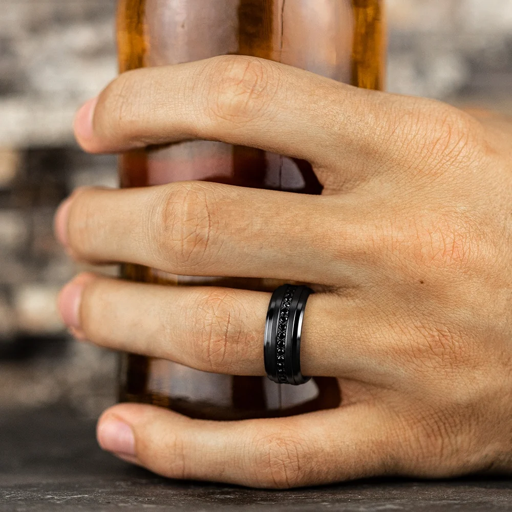 The Deputy Men's Wedding Band in Black Titanium - 9mm Width by Forge - Image 5