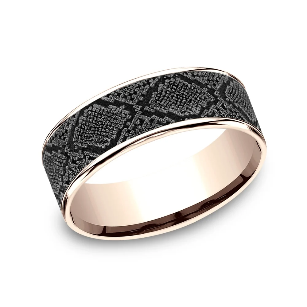 The Diamondback Men's Wedding Band in 14K Rose Gold and Grey Tantalum - 7.5mm Width by Brook and Branch